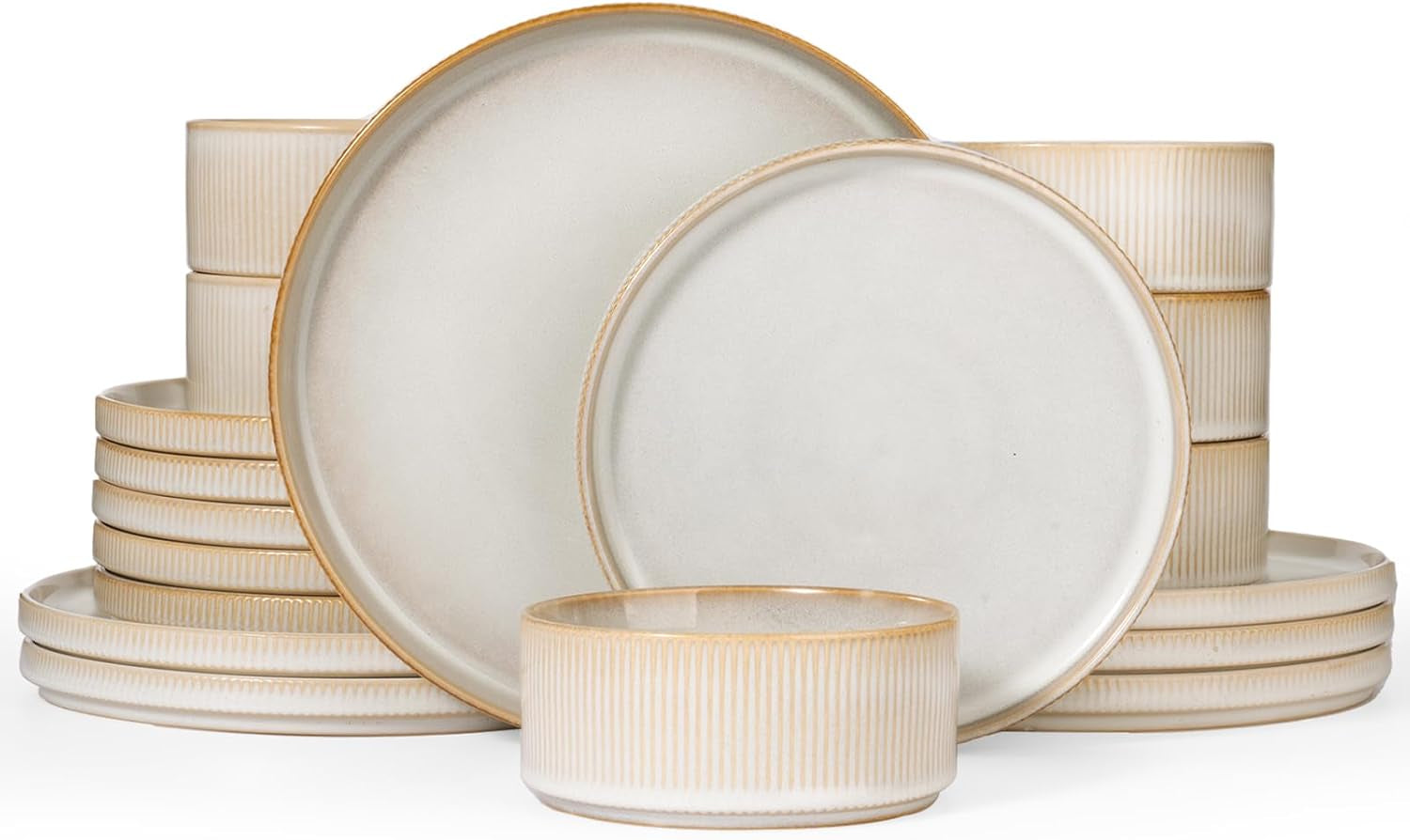 Juego de vajilla Star de 18 piezas, vajilla para 6 personas, porcelana, resistente a los arañazos, apta para microondas y lavavajillas, color blanco capuchino