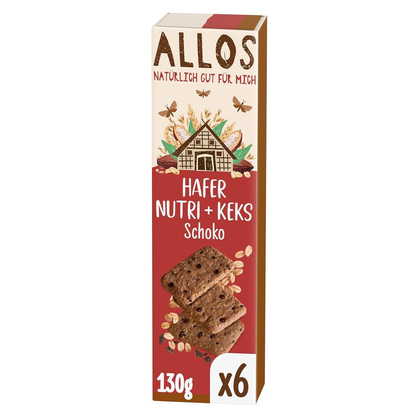 Galletas con avena y chocolate ecológico Allos | Galleta Crujiente De Avena Integral Y Chocolate | Endulzar con miel 6 x 130g