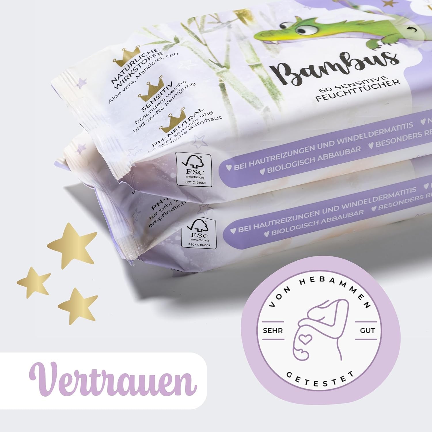 Millis Bamboo Baby Toallitas húmedas sensibles para la delicada piel del bebé - 5 x 60 piezas - Limpieza natural, suave y sostenible - Toallitas húmedas biodegradables, sin plástico y sin alcohol