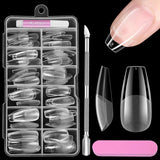 Uñas cortas de cubierta completa, 120 piezas, 12 tamaños, puntas de uñas cortas para uñas de gel, pegamento en uñas artificiales, pegamento en lima de uñas, pulidor de uñas, empujador de cutículas