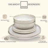 SANGER | Juego de vajilla Corfu de 24 piezas, servicio de mesa para 8 personas, vajilla de cerámica hecha a mano, incluye platos llanos, platos de postre y platos de suma, vajilla color crema con textura arenosa