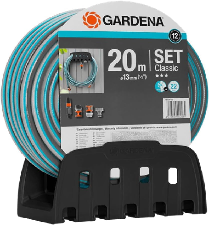 Enrollador de manguera de pared Gardena Classic 60 con carrete guía de manguera: Para fácil montaje en pared, con sistema antigoteo, conexión en ángulo, gran capacidad, ahorro de espacio (2650-88)