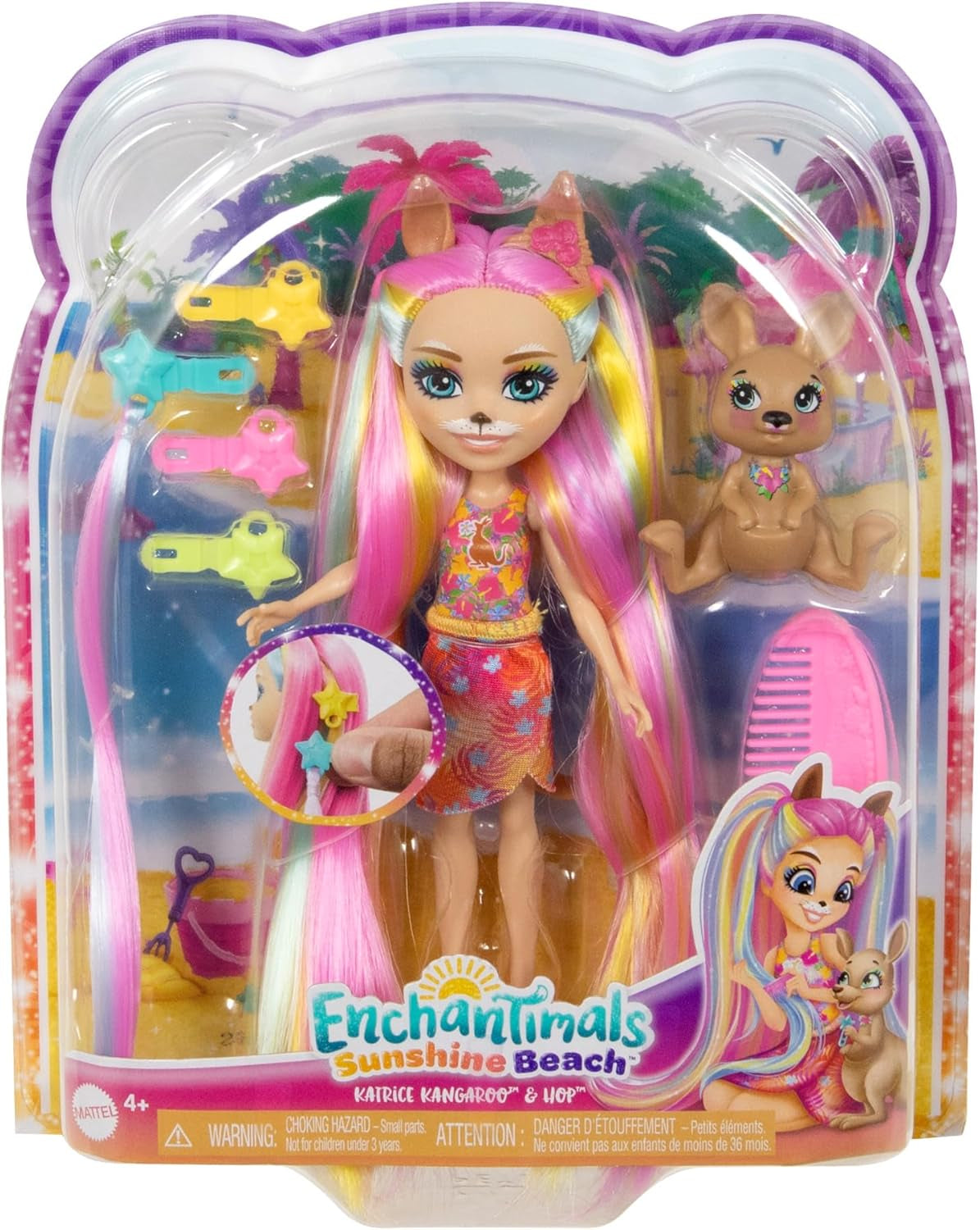 Muñecas Enchantimals, Muñeca de Pelo Sunshine Beach Deluxe y Amigo Animal, Muñeca Pequeña con Falda Desmontable y Accesorios, Regalos para Niños, HTJ70 Naty Shop Dolls