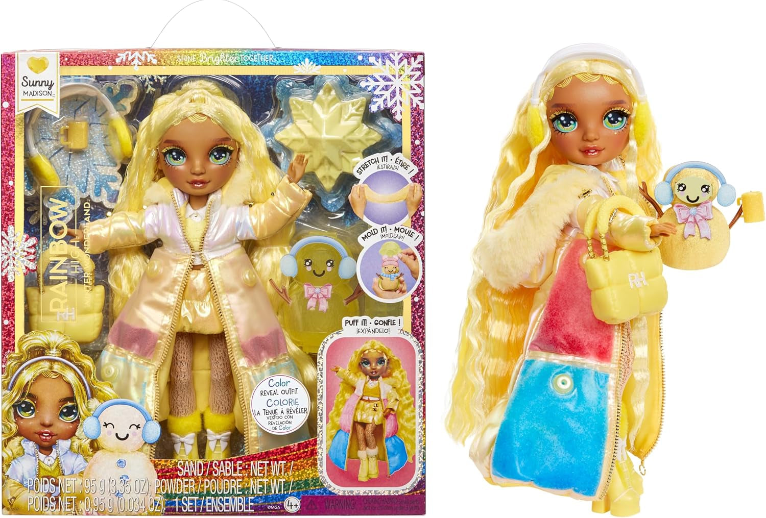 Rainbow High Winter Wonderland - Sunny (Amarillo) - Muñeco de nieve inflable con agua mágica oculta de 28 cm con juego de muñeco de nieve, adecuado para niños y coleccionistas de 4 a 12 años