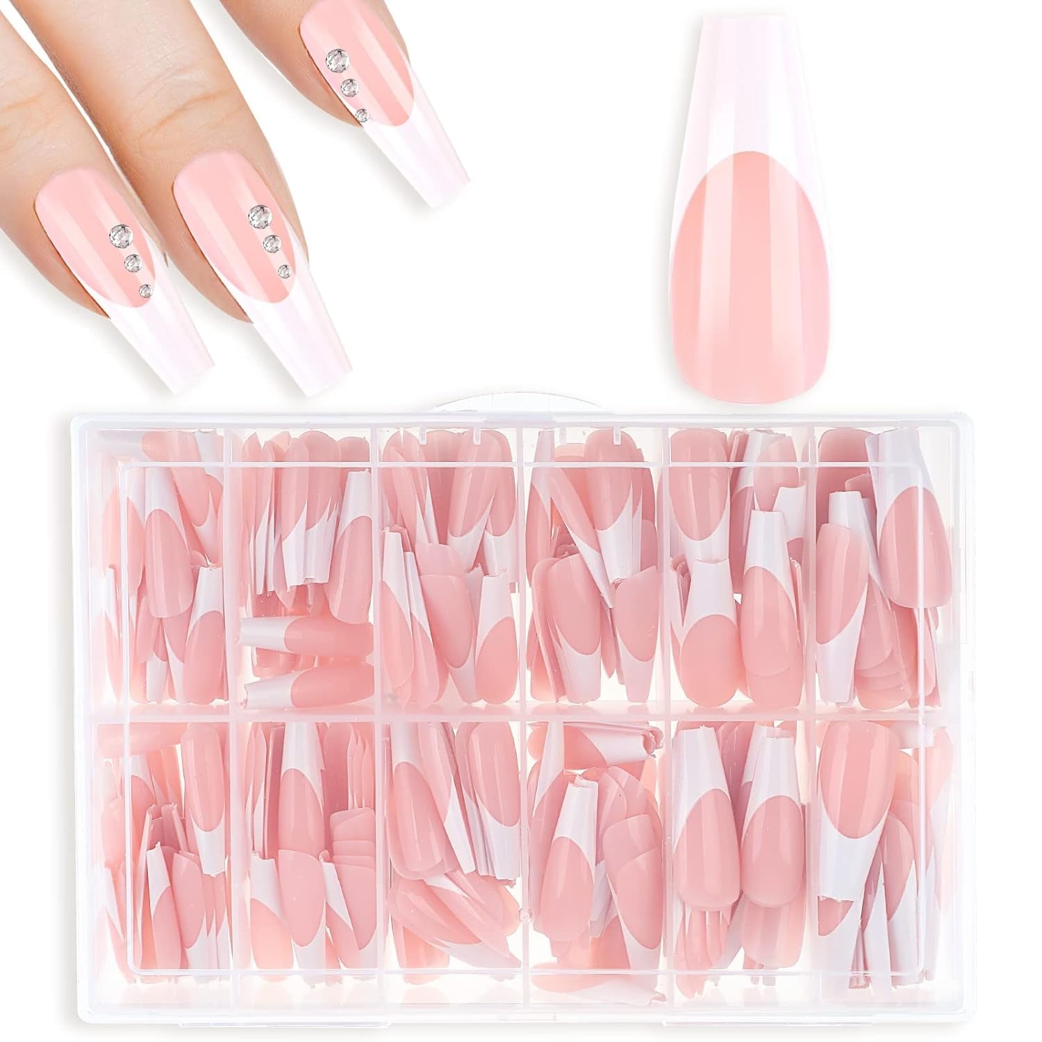 360 puntas adhesivas para uñas artificiales con caja de almacenamiento y lima de uñas (rectangular)