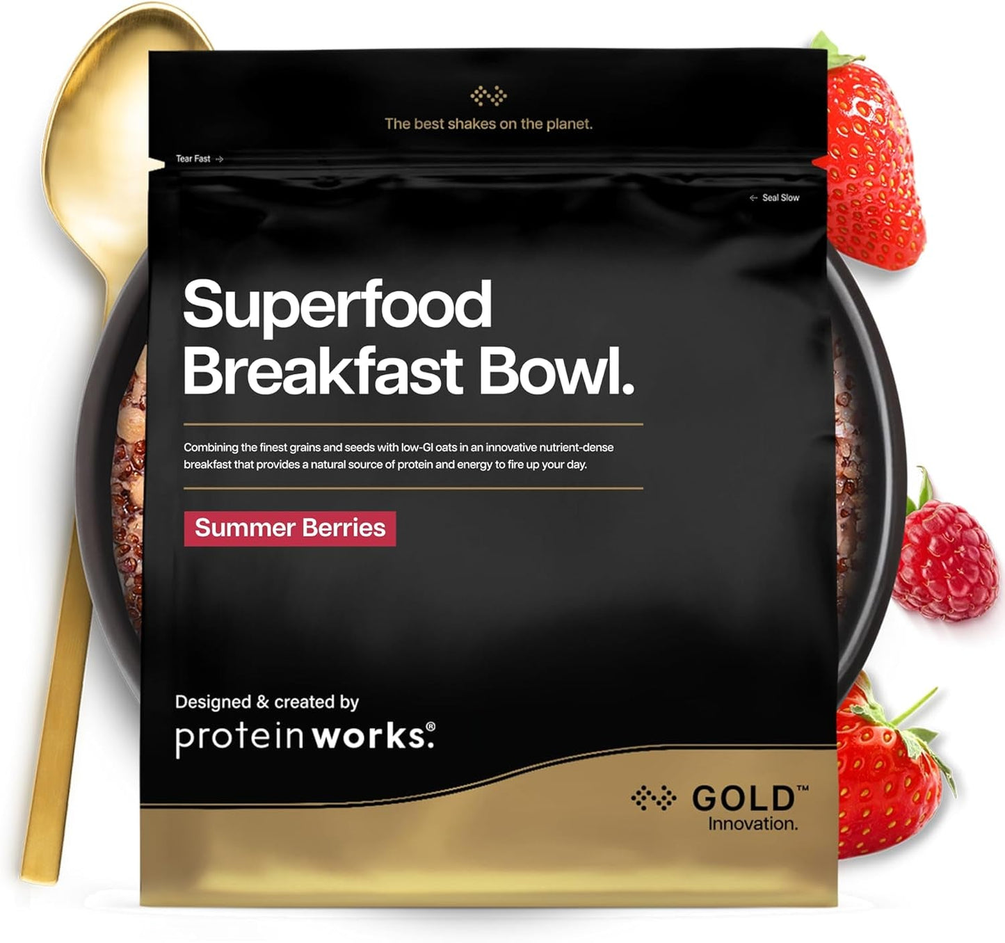 Funciona con proteínas | Superfood Breakfast - GOLD Innovation, Cereal galardonado, Muesli proteico, rico en nutrientes con cereales, semillas y avena, alto en fibra, manzana y canela, 10 porciones, 600 g
