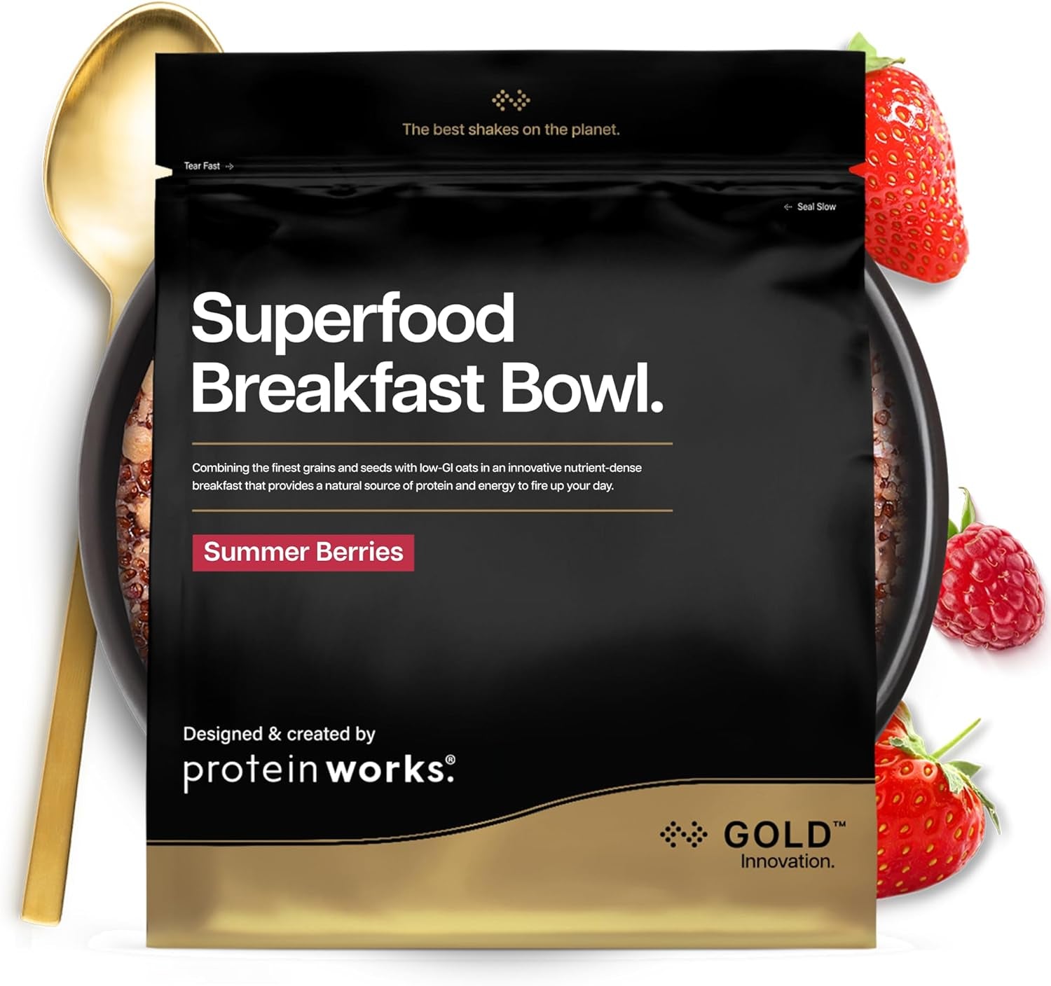 Funciona con proteínas | Superfood Breakfast - GOLD Innovation, Cereal galardonado, Muesli proteico, rico en nutrientes con cereales, semillas y avena, alto en fibra, manzana y canela, 10 porciones, 600 g