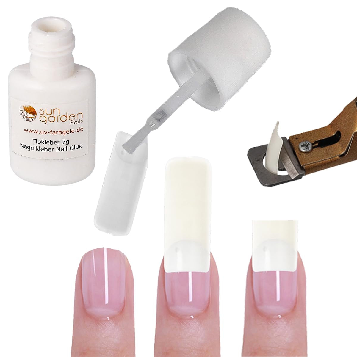 Sun Garden Nails gel transparente monofásico 30ml + caja de 100 tips + pegamento para puntas 7ml