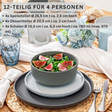 SÄNGER Leeds | Juego de vajilla de gres de 12 piezas Juego de platos llanos para 4 personas (4 platos llanos, 4 platos de postre, 4 tazones), vajilla colorida resistente a los arañazos | LA COLECCIÓN DE VALOR
