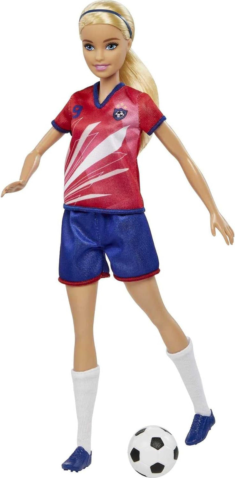 Barbie Serie Puedes Ser Cualquiera, Futbolista, Futbolista de Pelo Rubio, Jersey Rojo y Azul, Pelota, Accesorios, Muñeca Incluida, Regalo a Partir de 3 Años, HCN17
