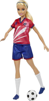 Barbie Serie Puedes Ser Cualquiera, Futbolista, Futbolista de Pelo Rubio, Jersey Rojo y Azul, Pelota, Accesorios, Muñeca Incluida, Regalo a Partir de 3 Años, HCN17