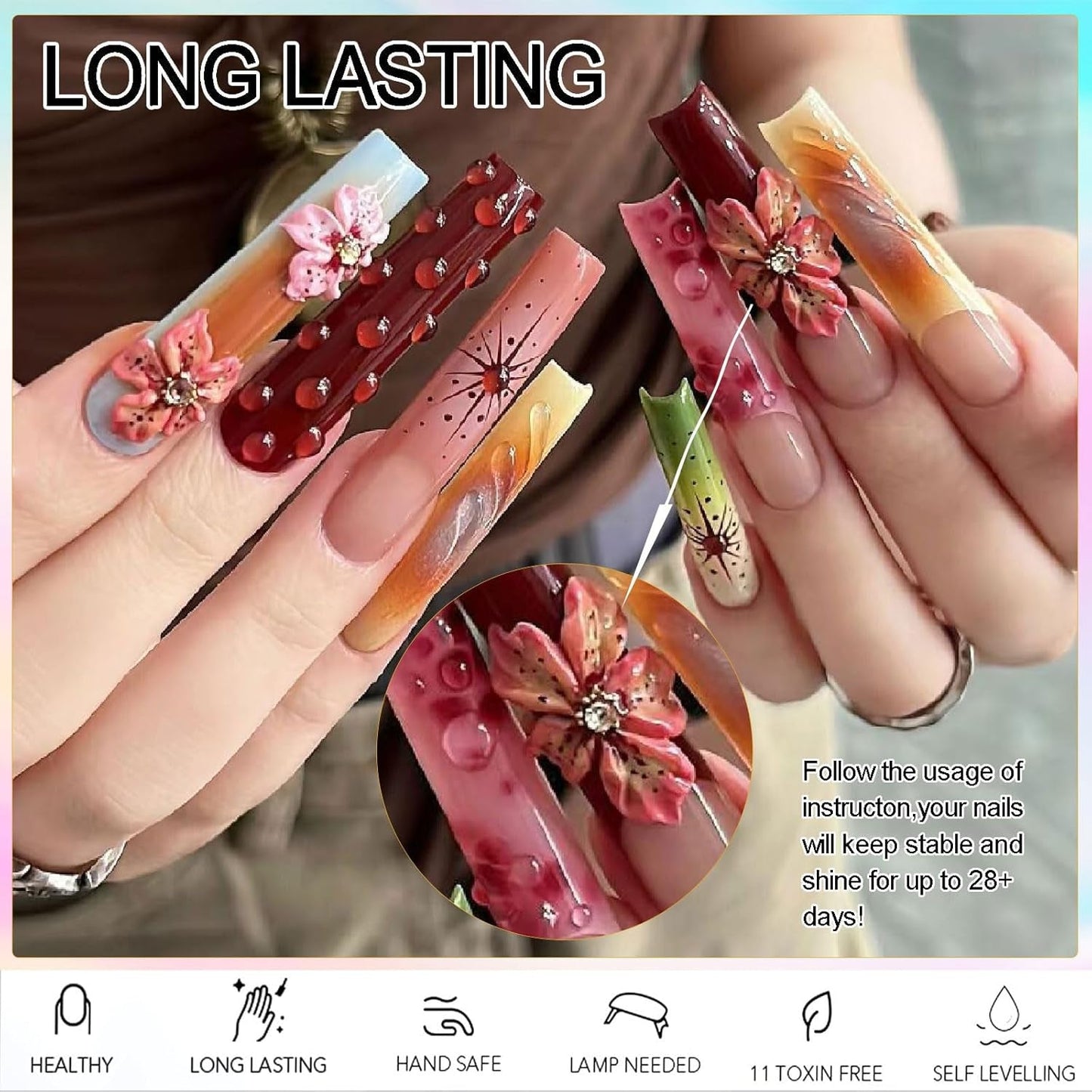 NAILGIL Esmalte de uñas de gel sólido, pegamento de uñas de gel sólido, escultura de arte de uñas 3D con juego de herramientas, salón de bricolaje en casa, transparente 15G