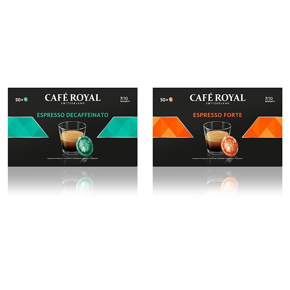 Espresso Forte 50 cápsulas para máquina Nespresso profesional - Intensidad 7/10 - UTZ-zertifiziert & Espresso Decaffeinato 50 cápsulas para máquina Nespresso profesional - Intensidad 7/10