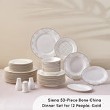 Karaca Elegance Bone Siena Vajilla para 12, Vajilla Moderna de Porcelana, Vajilla con Tazones de Sopa, Fuente para Servir, Platos Hondos, Platos de Postre - Blanco y Dorado