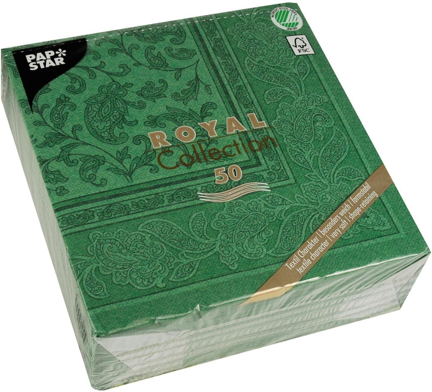 50 Servilletas "Colección ROYAL" Pliegue 1/4 40 Cm X 40 Cm verde oscuro "Adornos"