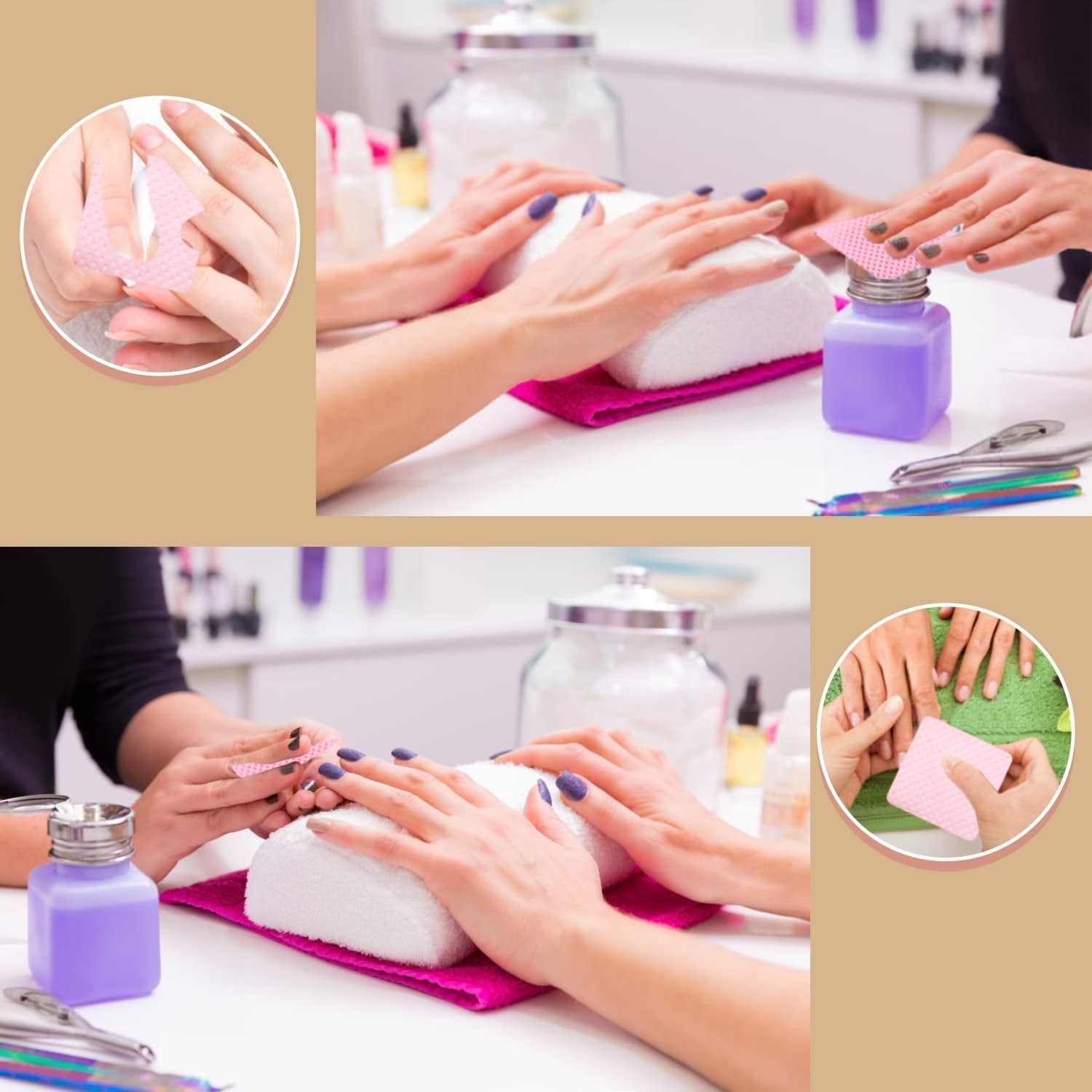 300 Stück Nagellackentferner Pads, Fusselfreie Nägel Wattepads Für Nägel Nagellackentferner Toallitas para uñas sin pelusa Limpiador Gelnägel - Rosa