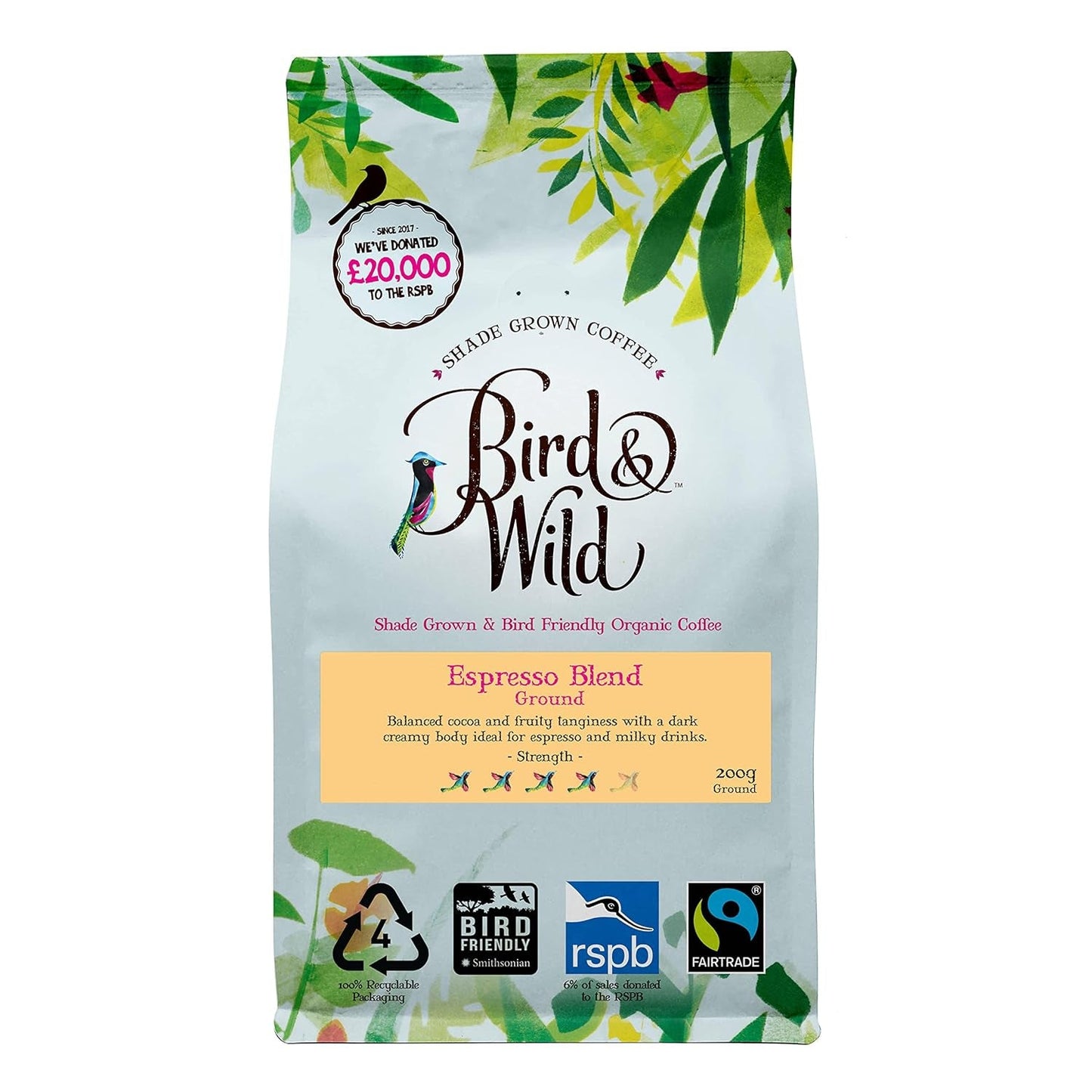 Mezcla exclusiva de espresso, comercio justo, café en grano entero, orgánico, cultivado a la sombra, protegido contra aves, peso neto 200 g