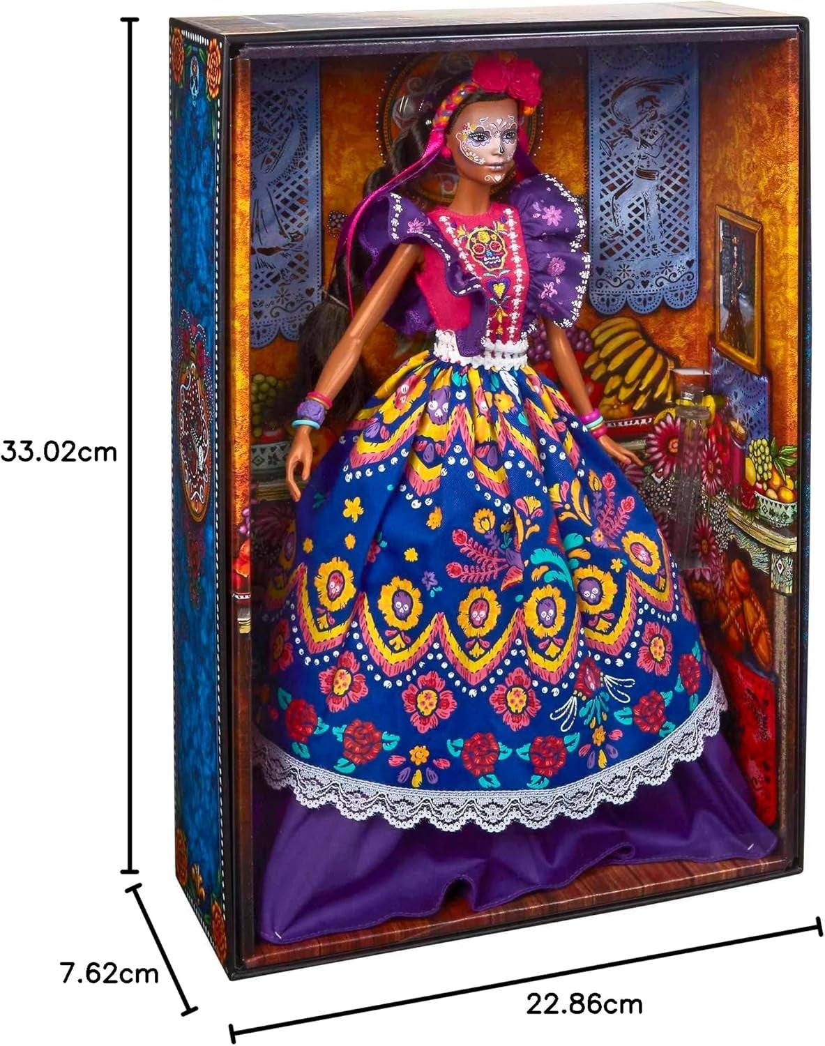 Muñeca Barbie del Día de Muertos 2022 con vestido tradicional con volantes, corona de flores y pintura facial de calavera, regalo para coleccionistas