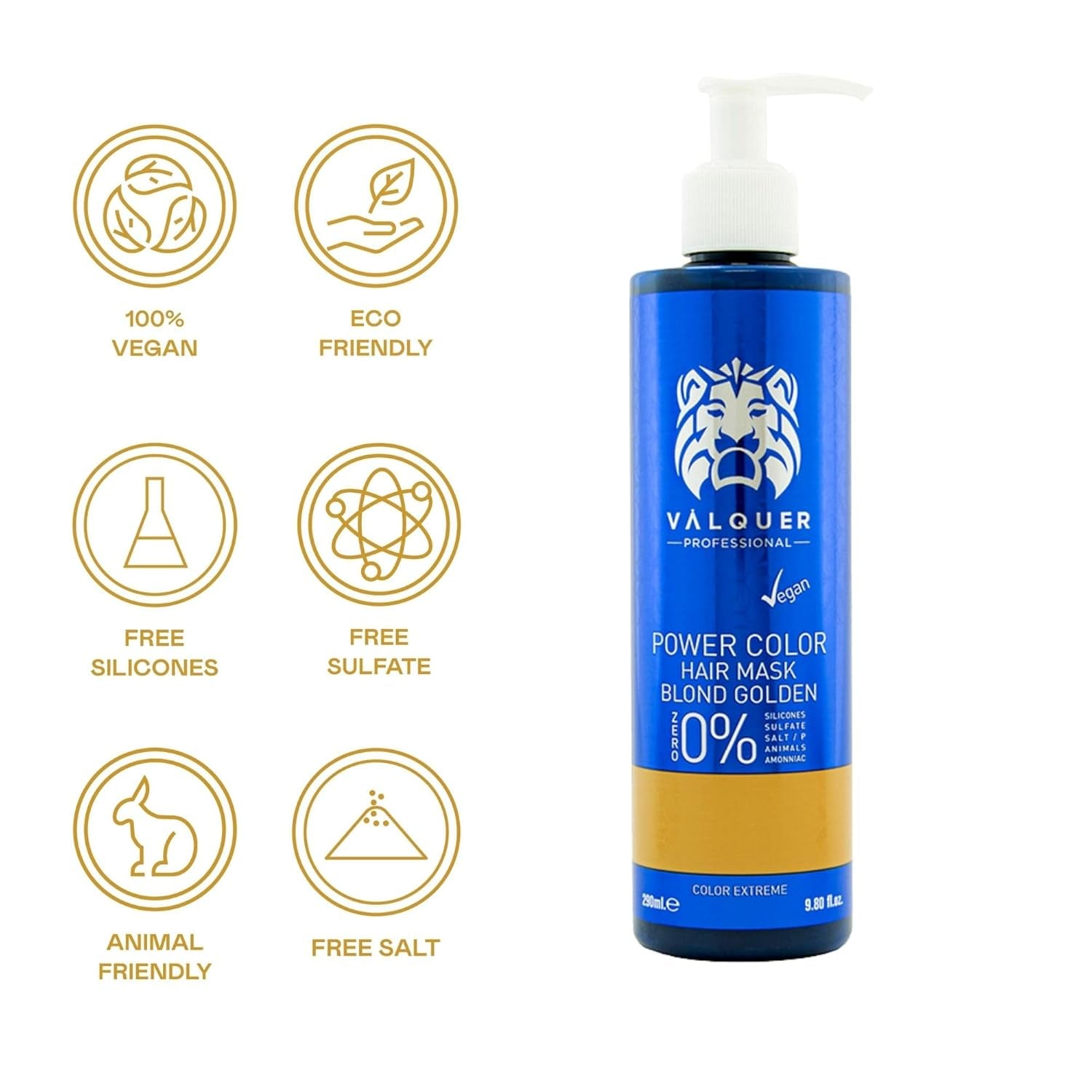 Valquer Mascarilla Profesional Power Color cabellos teñidos. Intensificador de color de cabello vegano y sin sulfatos (cabello rubio dorado) - 275 ml Naty Shop Hair Mask