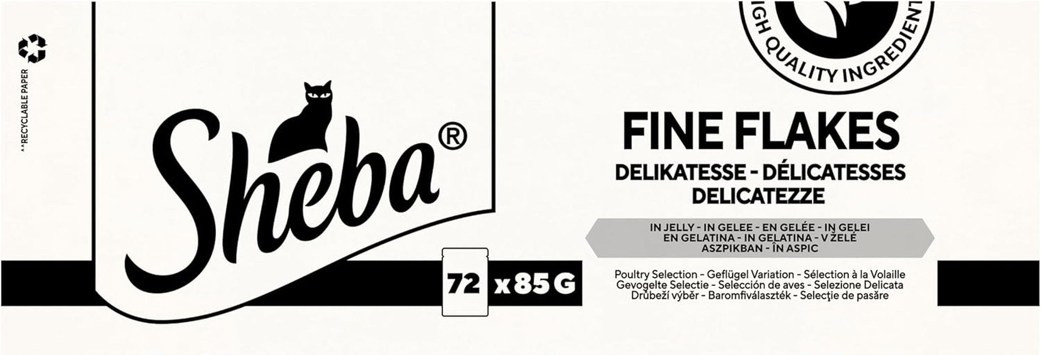 SHEBA Comida húmeda para gatos - 72 sobres x 85g - Variedad de ave en gelatina - Comida húmeda para gatos - 1 paquete grande