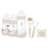 MAM Set Recién Nacido, Set de Regalo, compuesto por: 2 x Biberones anticólicos 160 ml, 1 x Biberón anticólicos 260 ml, 1 x Chupete Original Start, 1 x Broche para chupete, a partir de 0 meses, Neutro