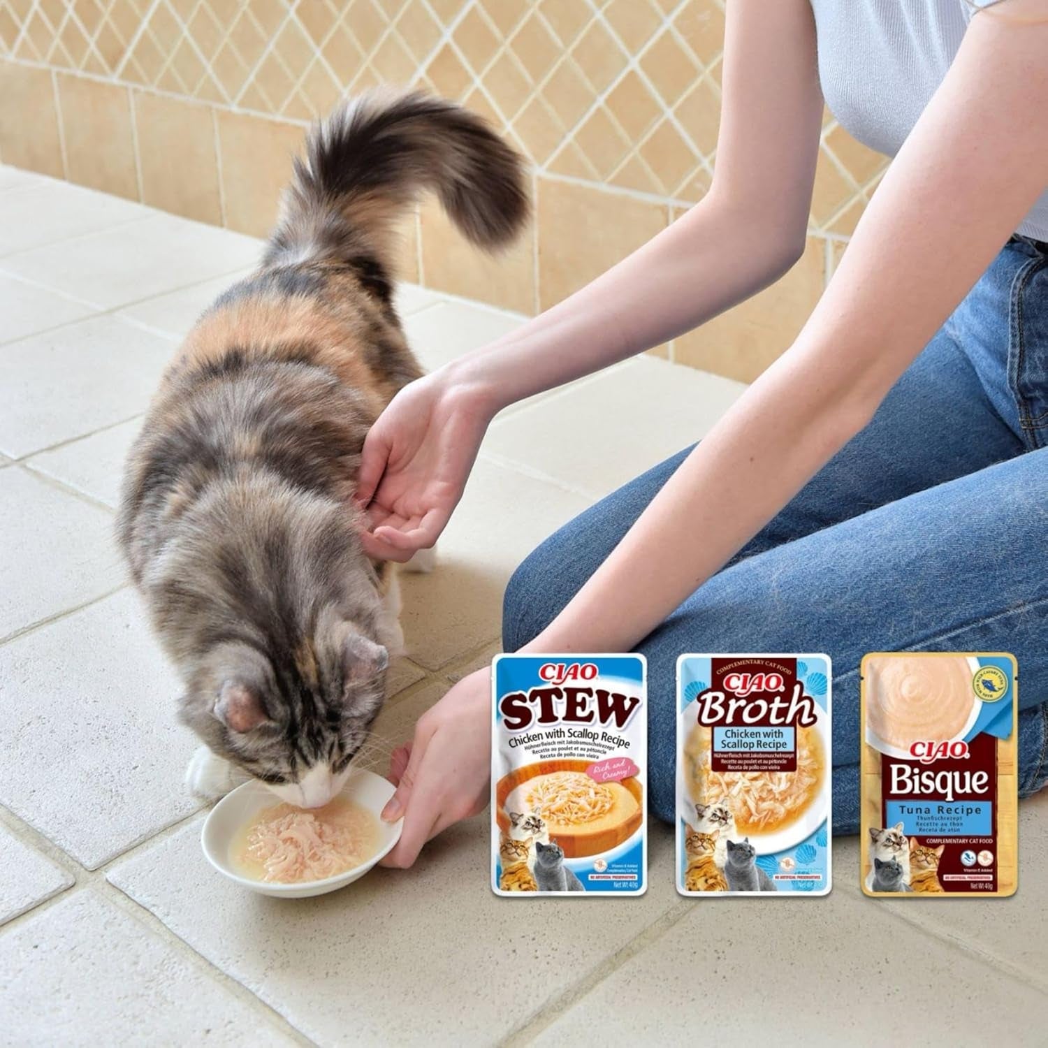 INABA Ciao Caldo Comida húmeda para gatos 88% humedad y vitamina E, sopa premium para gatos con pollo 40g (pack de 12), carne 100% natural, sin cereales, sin azúcar