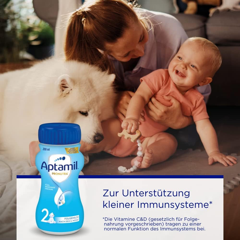 Aptamil Pronutra 2, leche de continuación a partir de los 6 meses, leche para bebés lista para beber (4 x 200 ml)