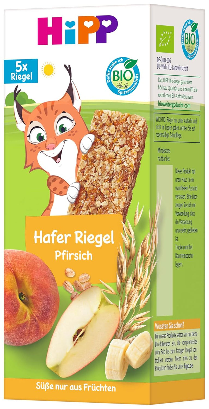 Barritas de avena HiPP Lynx con melocotón, a partir de 1 año, 8 x (5x20g)