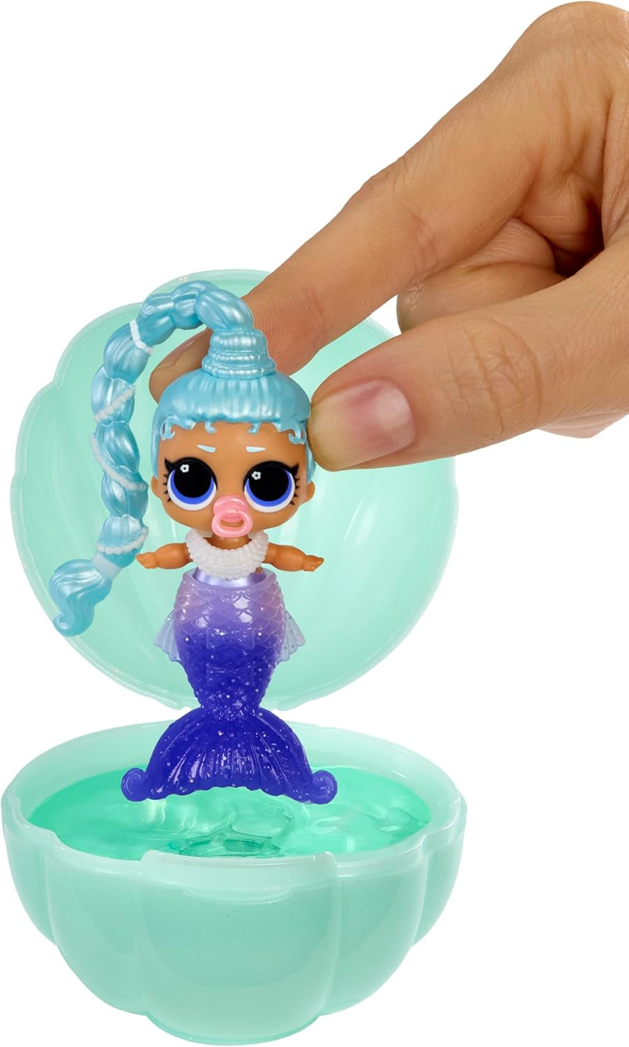 Jajaja ¡Sorpresa! Mermaid Makeover Magic Baby Sisters - Cola de sirena que cambia de color con bola de almeja para exhibición, 6 muñecas coleccionables - Edades 4+