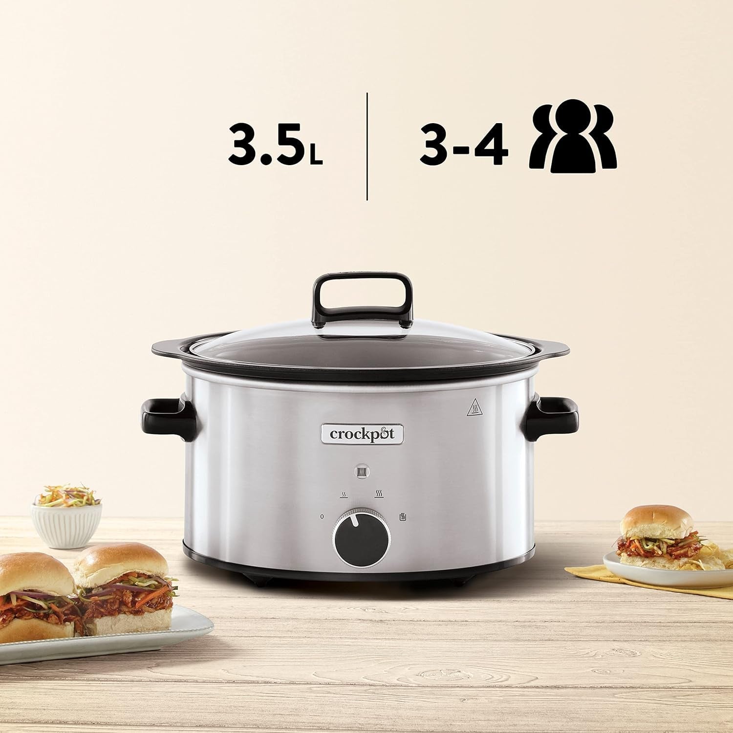 Olla de cocción lenta, | 3,5 litros (3-4 personas), recipiente para dorar carnes y verduras, Olla de Cocción Lenta de acero inoxidable Naty Shop