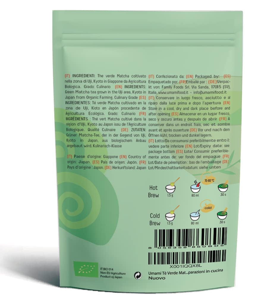Té Verde Matcha en Polvo Umami Bio - Grado Culinario, Cultivado en Uji, Kioto (Japón) procedente de Agricultura Ecológica. Excelente para beber o para cocinar en la cocina 100 g...