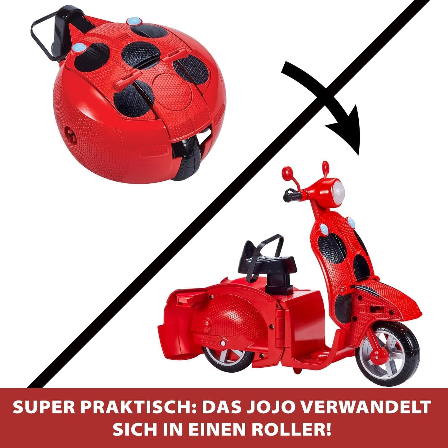 Bandai - Miraculous Ladybug - Patinete Miraculous Switch'n Go + Muñeca articulada Ladybug Lucky Charm de 26 cm - P50668
