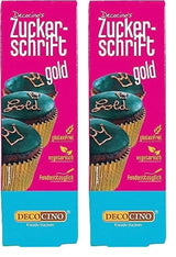 Decocino Letras de azúcar rojo - Letras para colorear alimentos - Práctico tubo para etiquetar fondant y glaseado - ¡Decoraciones para hornear pasteles, tartas y cupcakes! (Paquete de 2)