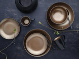 CreaTable, 23598, Serie GLAMOUR - Oro, Juego de vajilla de 16 piezas, Servicio combinado de porcelana, Apto para lavavajillas y microondas, Fabricación de calidad