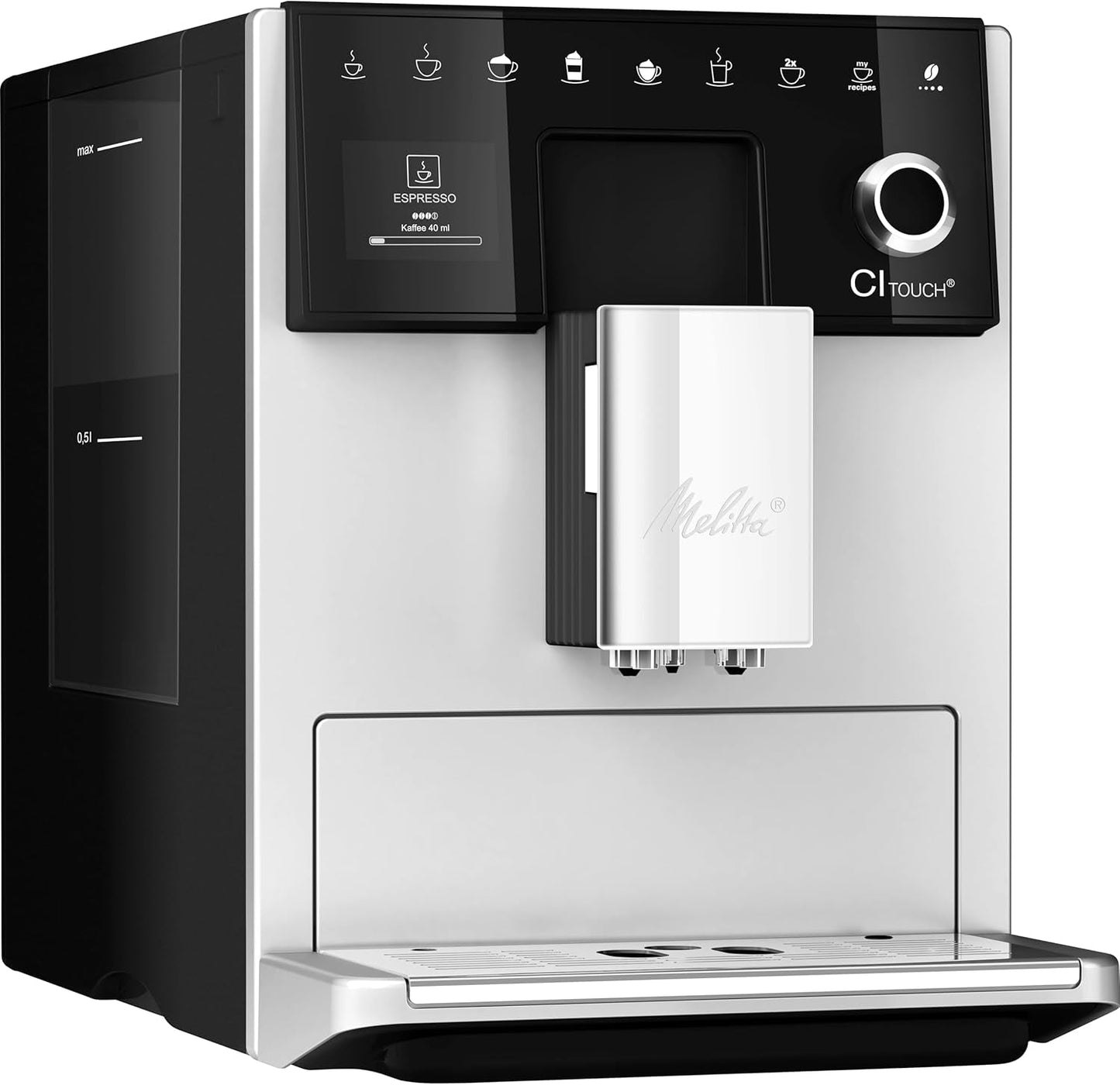 Melitta CI Touch: cafetera espresso totalmente automática con sistema de leche, cafetera espresso con molinillo de café integrado y espumador de leche, p. para espresso o capuchino, plateado
