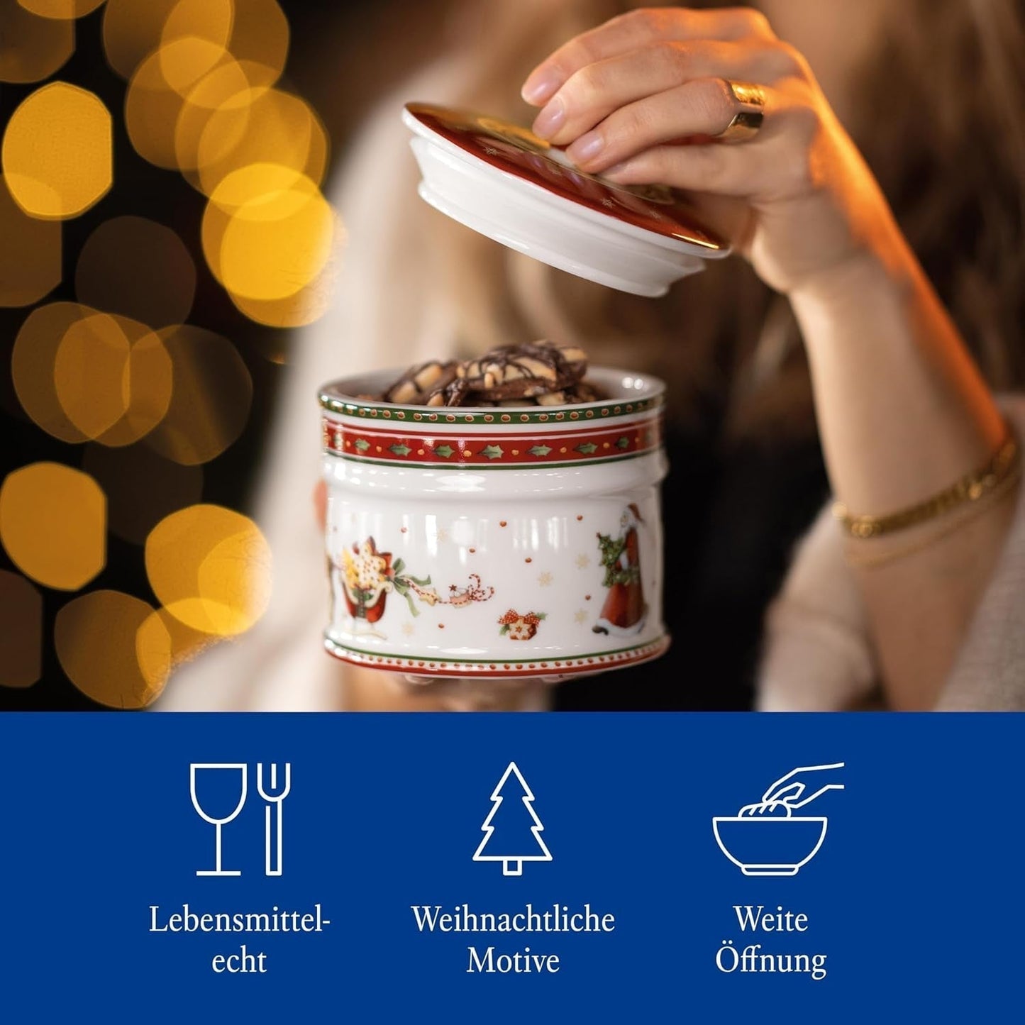 Villeroy & Boch - Winter Bakery Delight Caja pequeña para guardar galletas, Caja navideña de cerámica para galletas, Caja navideña, Caja para galletas, Caja para galletas, Caja de cerámica con tapa, Caja para dulces, Cajas para guardar alimentos de porcelana premium Naty Shop