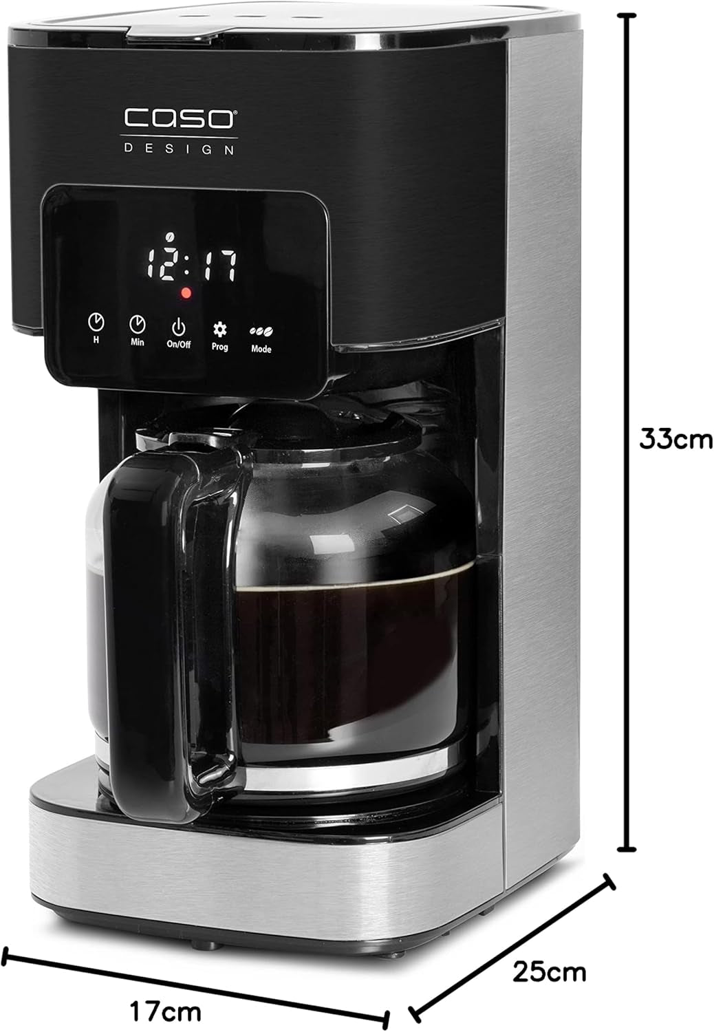 CASO Coffee Taste and Style Cafetera espresso con filtro permanente, 1,5 l, temperatura óptima de preparación 92-96 °C, sistema antigoteo, cabezal de preparación optimizado, acero inoxidable, 12 tazas