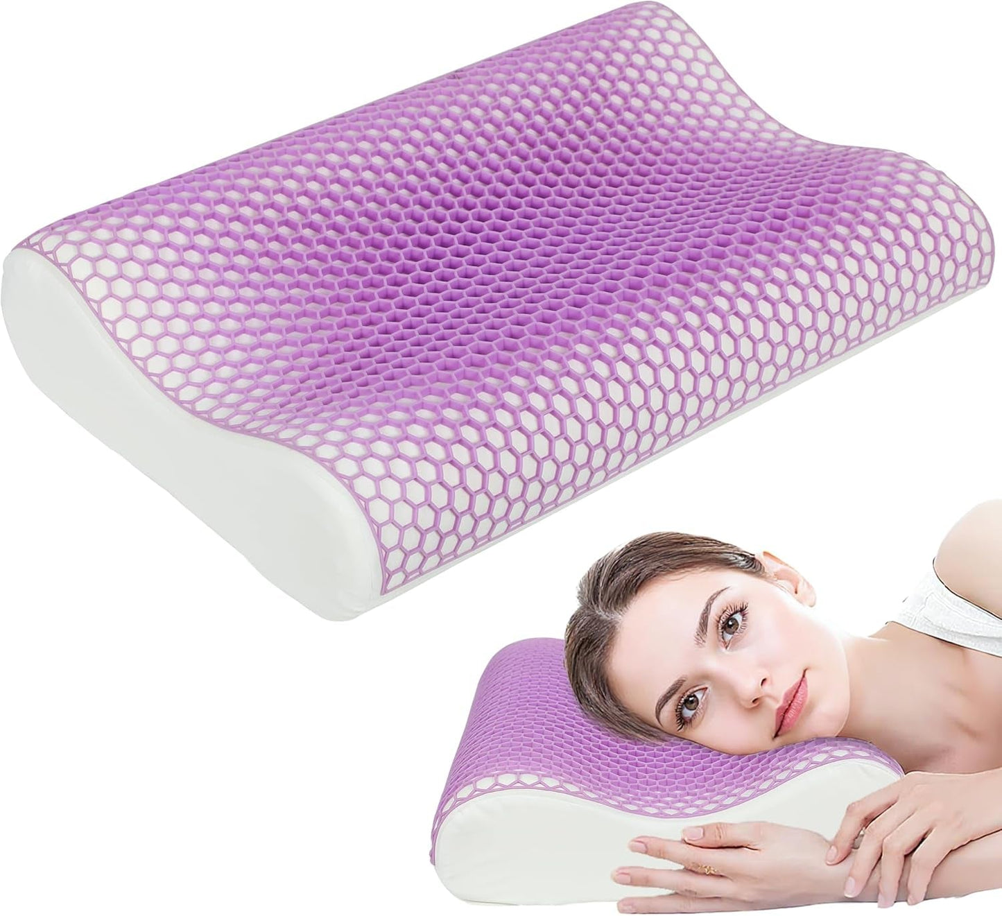 HOMCOM Almohada Viscoelástica Almohada Cervical con Funda Extraíble 2 Alturas Ergonómica 2S Responsive Almohada Cervical para Diferentes Posiciones para Dormir 60x40cm Crema Blanco