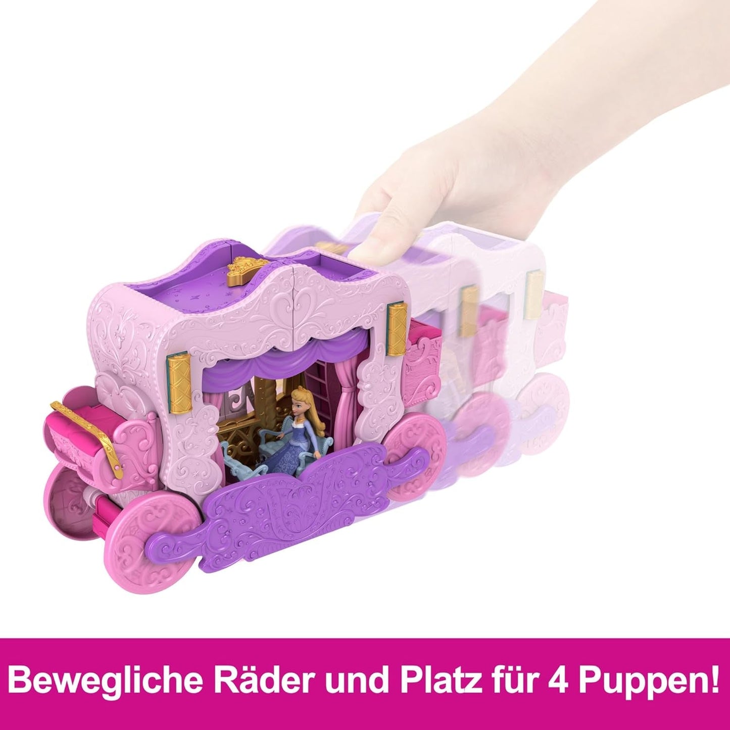 Mattel Disney Princess Transforming Playset Carruaje al Castillo con la Pequeña Muñeca Aurora, 3 Niveles, 6 Áreas de Juego, 4 Figuras, Muebles y Accesorios HWX17 Naty Shop Muñecas