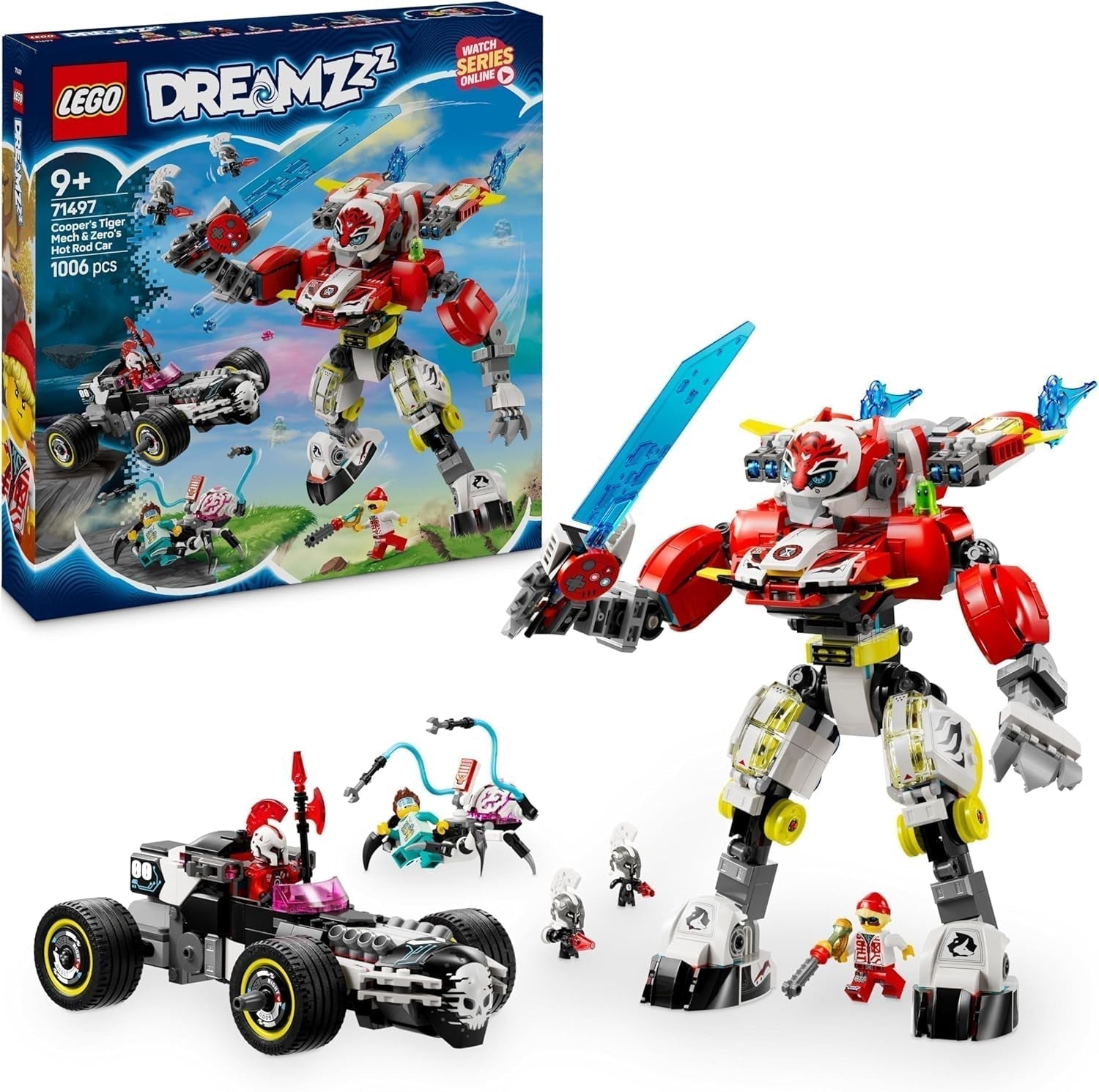 LEGO Dreamzzz Cooper's Tiger Mech y Zero'S Hot Rod Car Coche de juguete para niños de 9 años, regalo para niños y niñas, juego de mecánica y minifigura 2 en 1 71497 Juegos de construcción Besuche den LEGO-Store Default Title