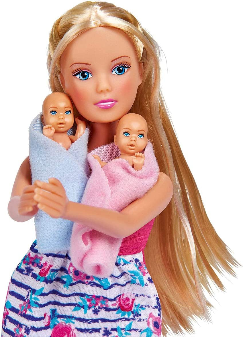 Simba 105733333 - Steffi Love Welcome Twins, Muñeca Embarazada con Gemelos, Cambiador y Bañera, Accesorios, Muñeca Fashion, 29cm, para Niños a Partir de 3 Años
