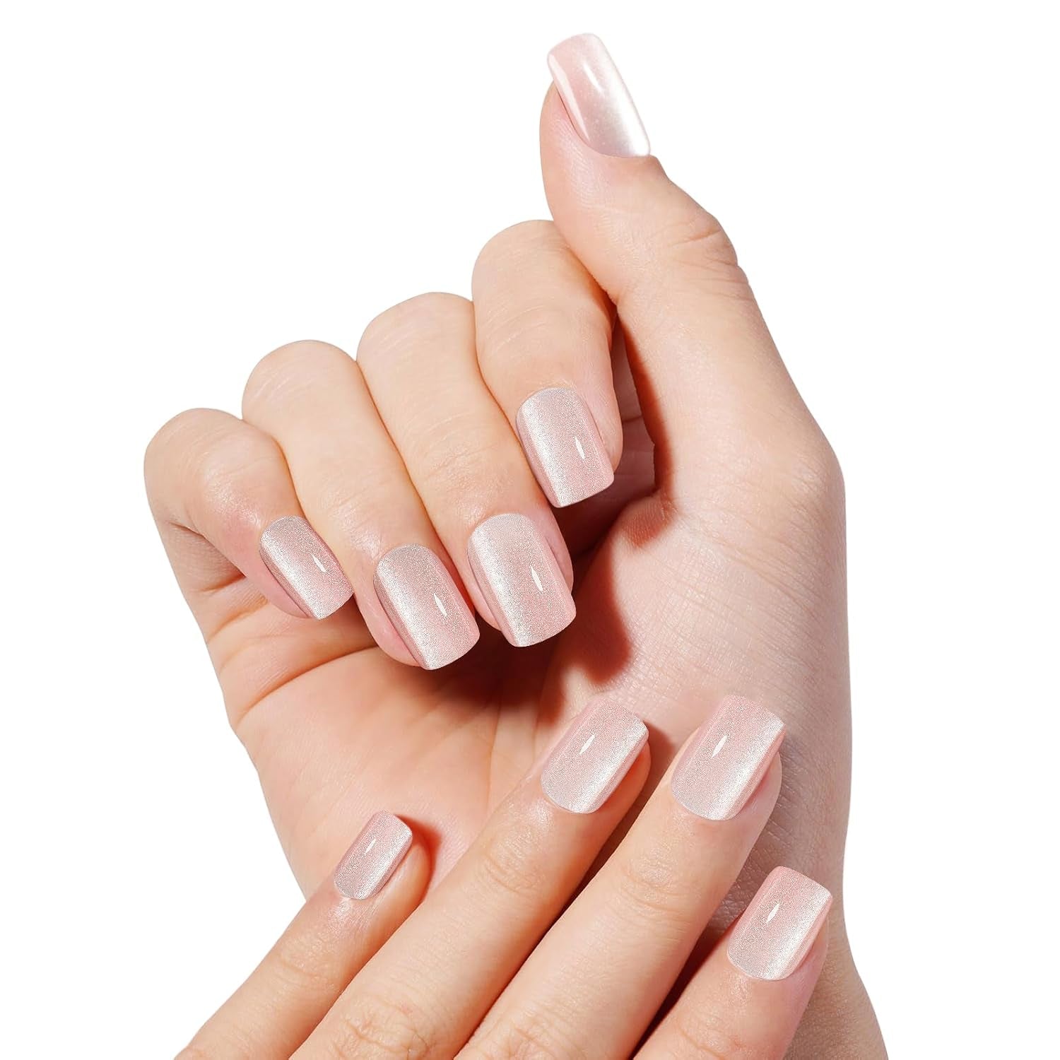 Kiiwah 48 piezas de uñas cuadradas cortas, uñas artificiales rosas, pegamento en puntas de uñas cortas, puntas de uñas postizas