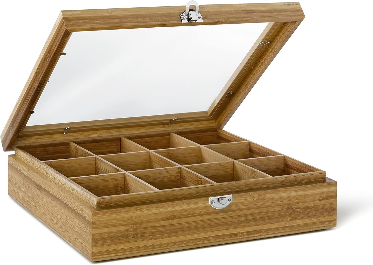 Bredemeijer Caja grande para bolsitas de té de madera clara con 12 compartimentos y ventana de visualización Cajas para almacenar alimentos de 28 cm de longitud Naty Shop