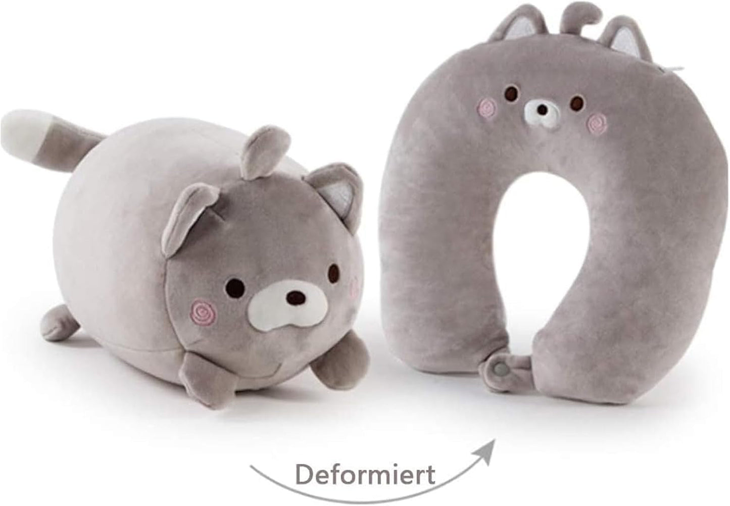 Almohada para el cuello 2 en 1, almohada para el cuello en forma de U, almohada para el reposacabezas, almohada para el cuello, soporte para el cuello, almohada para el cuello, deformación para animales de peluche para acampar, senderismo, coche, avión, almohadas ortopédicas cervicales Naty Shop