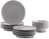 Amazon Basics Juego de vajilla de gres para 6 porciones, color gris ahumado, 18 piezas