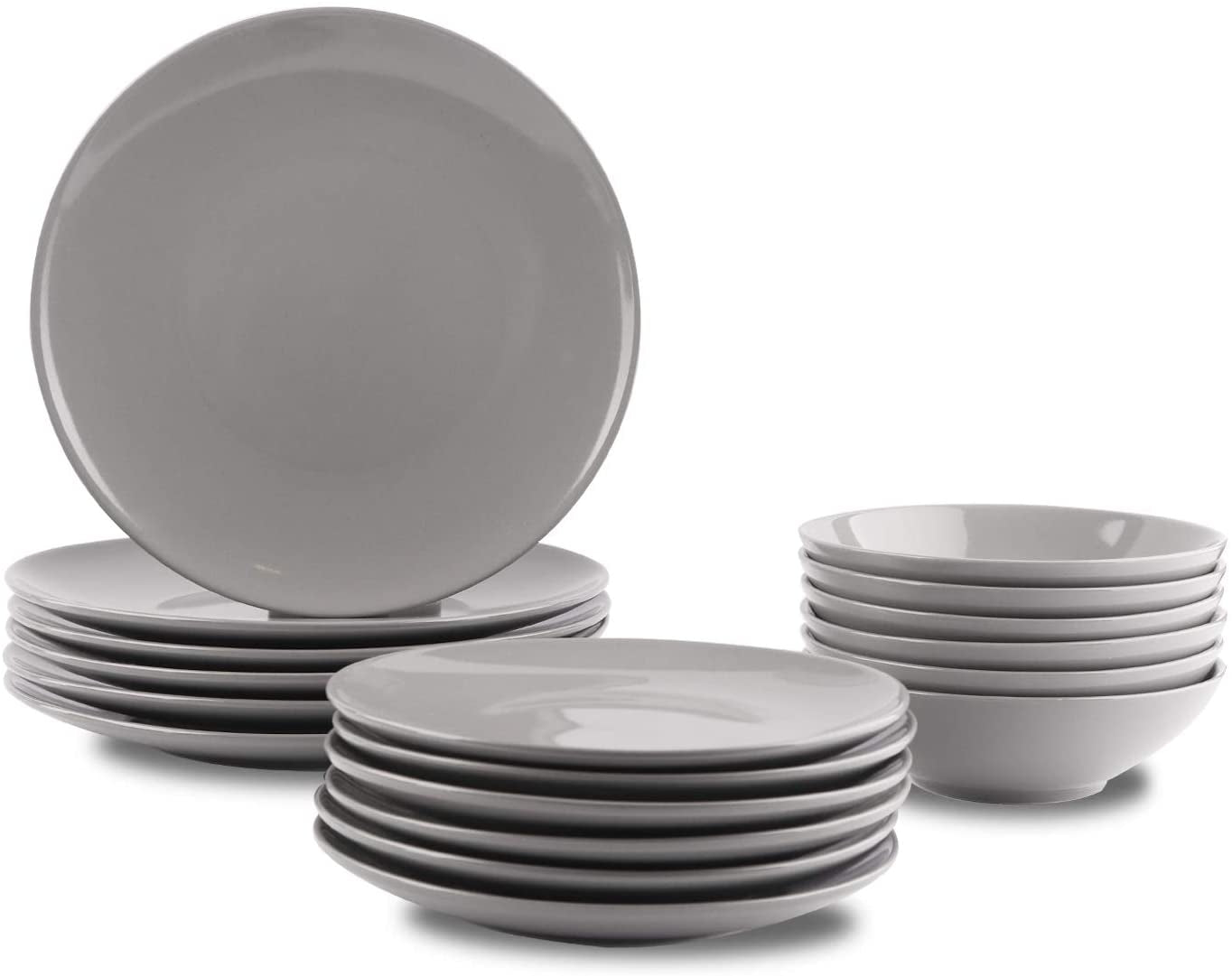 Amazon Basics Juego de vajilla de gres para 6 porciones, color gris ahumado, 18 piezas