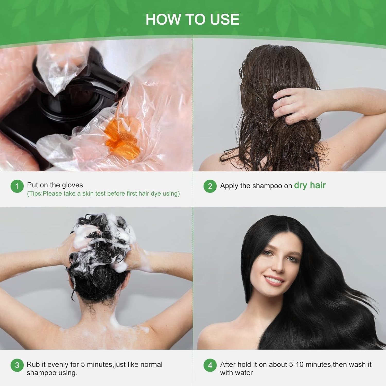 Champú Instantáneo para Cabello Negro, Champú para Tinte Natural, Cobertura 100% de Grises - Fácil y Rápido, Color Semi Permanente para Cabello Negro, Champú para Tinte para Cabello para Hombres y Mujeres Tinte para el Cabello Naty Shop