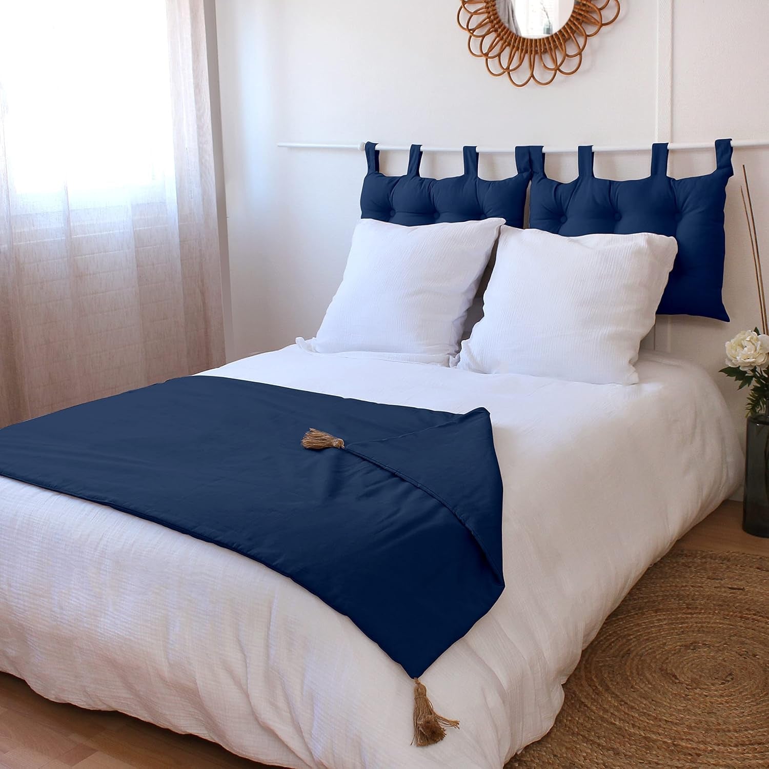 Enjoy Home - Colección Panamá - Colcha con 4 borlas de yute - 100% algodón - Certificado Oeko-Tex - 90 X 190 Cm - Color: Azul marino Edredones y colchas Naty Shop Default title