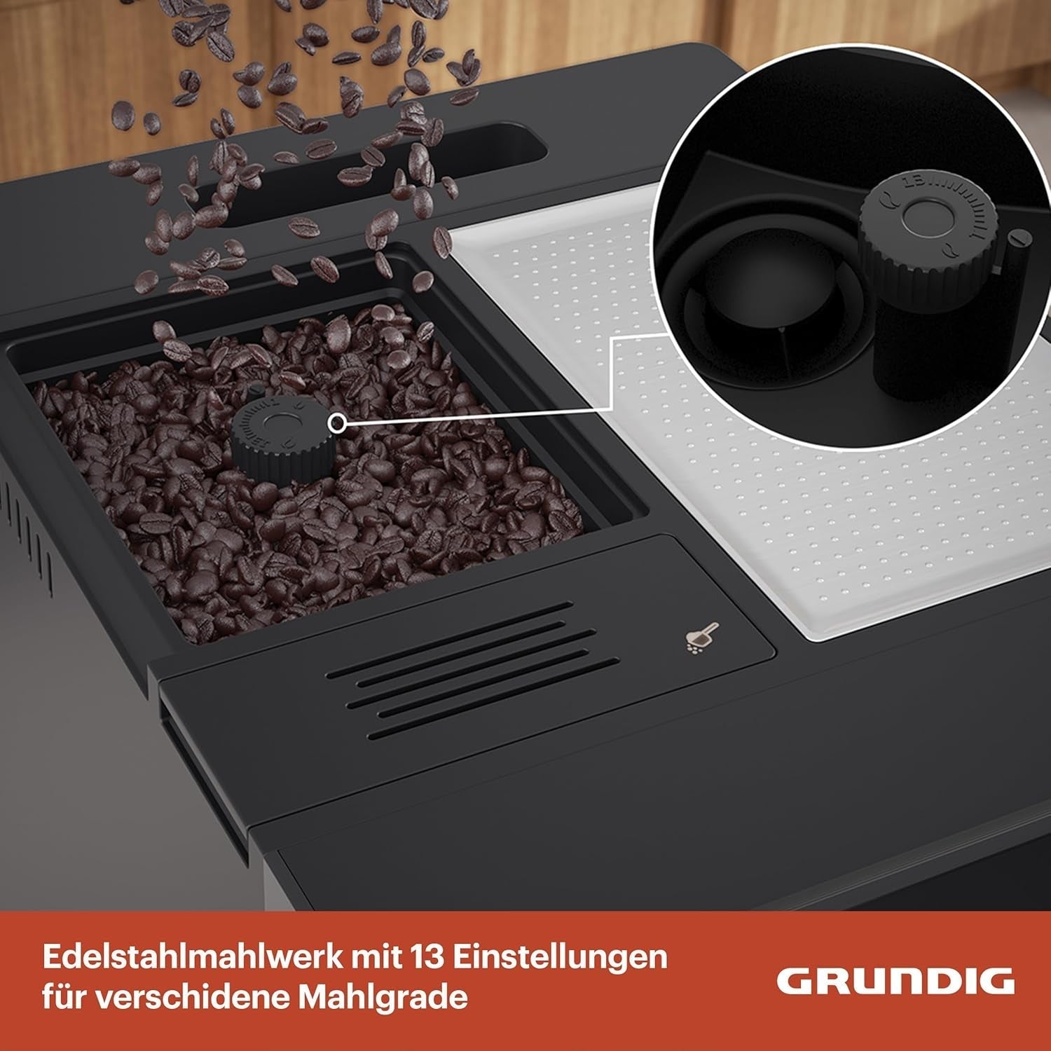GRUNDIG KVA 6230 Cafetera espresso totalmente automática con espumador de leche, molinillo de acero inoxidable con 13 niveles de molienda, recipiente de granos de 250 g, depósito de agua extraíble de 2 litros, presión de la bomba 19 bar, pantalla táctil, negro