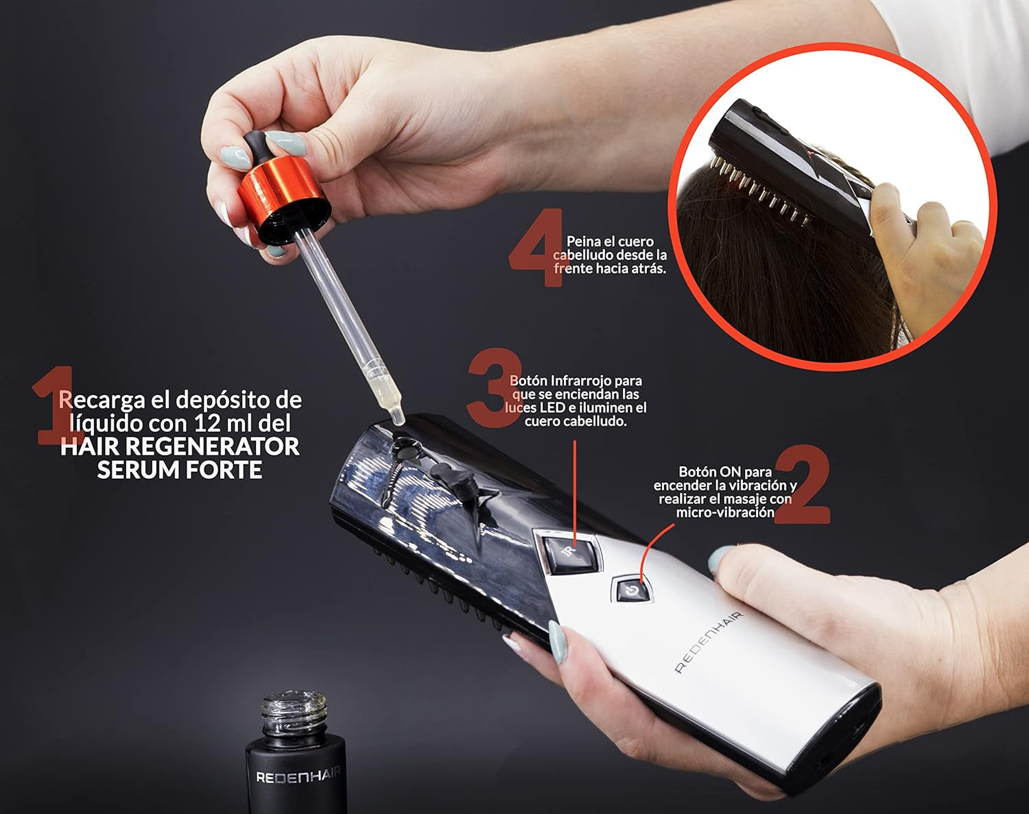 Redenhair Cepillo regenerador capilar - tratamiento anticaída - estimulador del crecimiento del cabello - crecimiento ideal del cabello - prevención de caída del cabello para mujeres y hombres Hair Care Naty Shop
